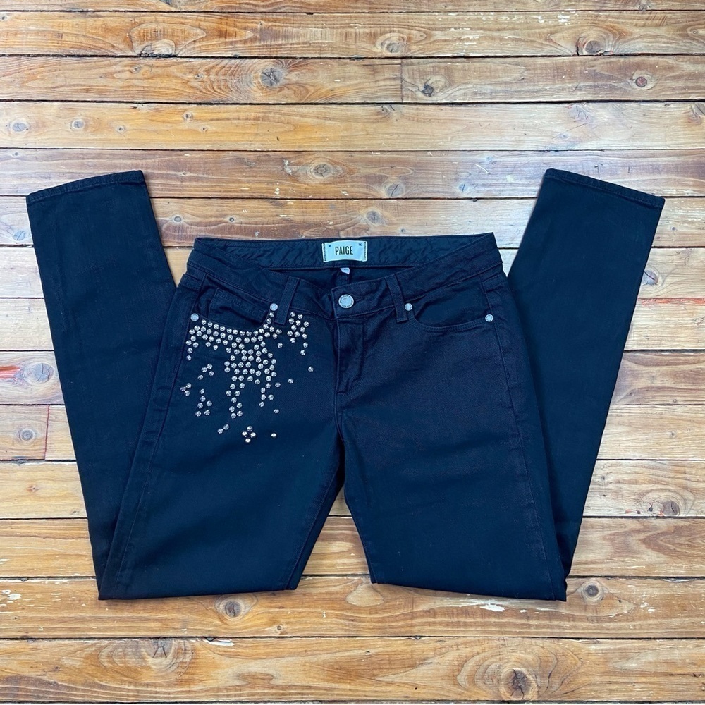 Paige black studded black jeans lightweight denim low rise waist size 27